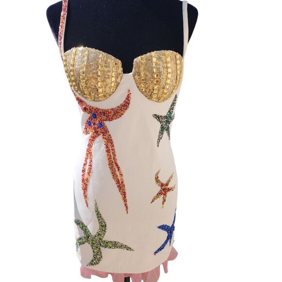 Luxury Cocktail Party Beaded Wedding Evening Crystals Runway Designer Prom Dress - Picture 11 of 16